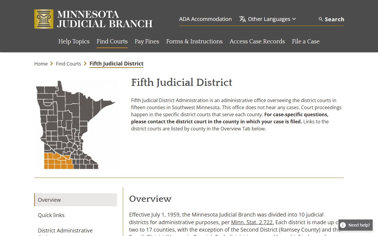 Redwood County Court Administrator Fifth Judicial District records source