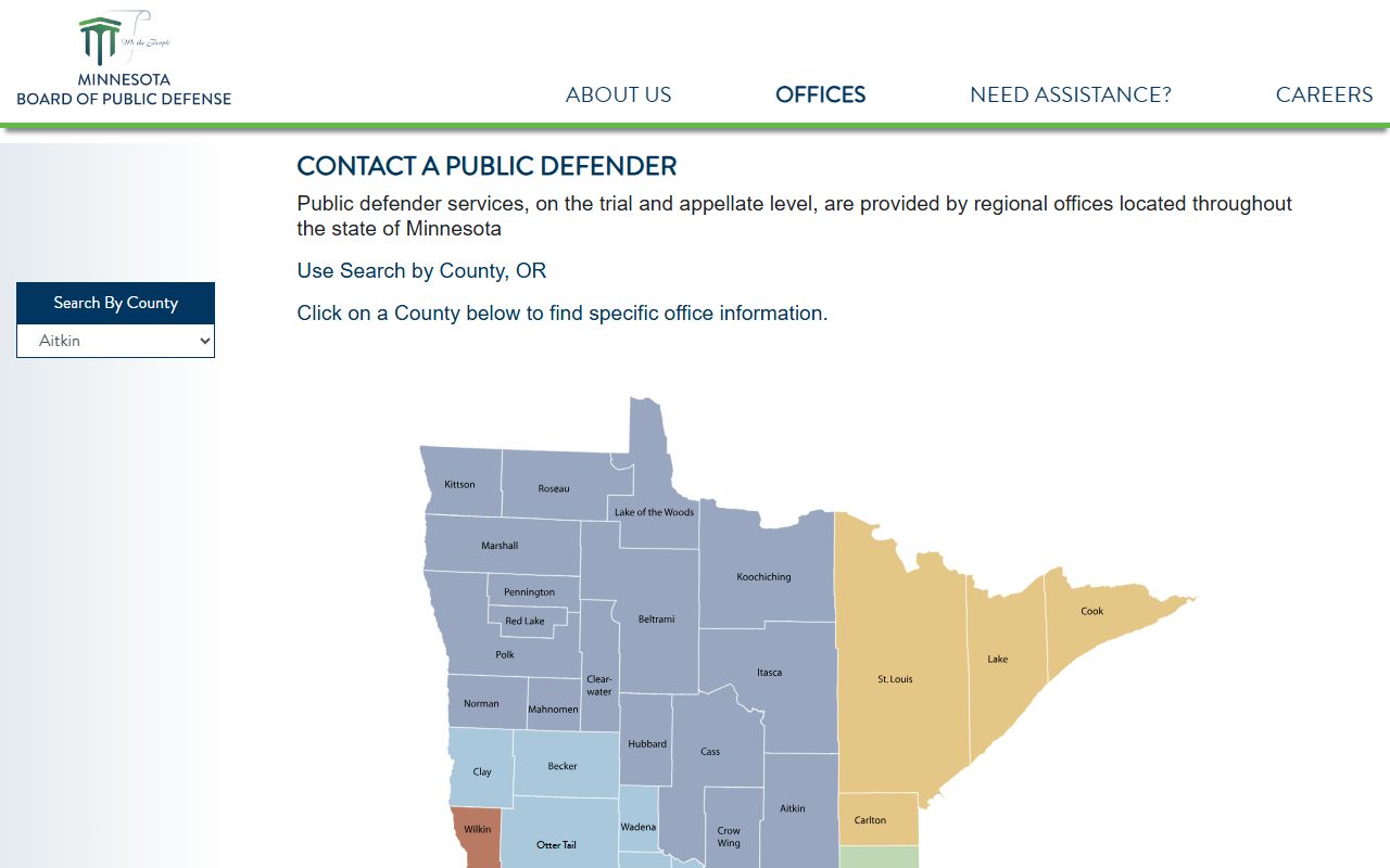 Redwood County criminal court records public defender office listing