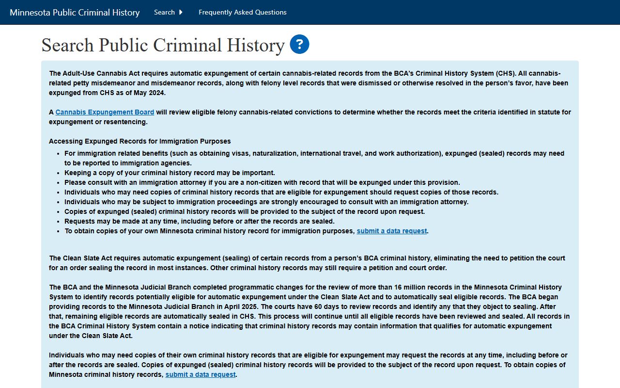 Redwood County criminal court records BCA criminal history search portal