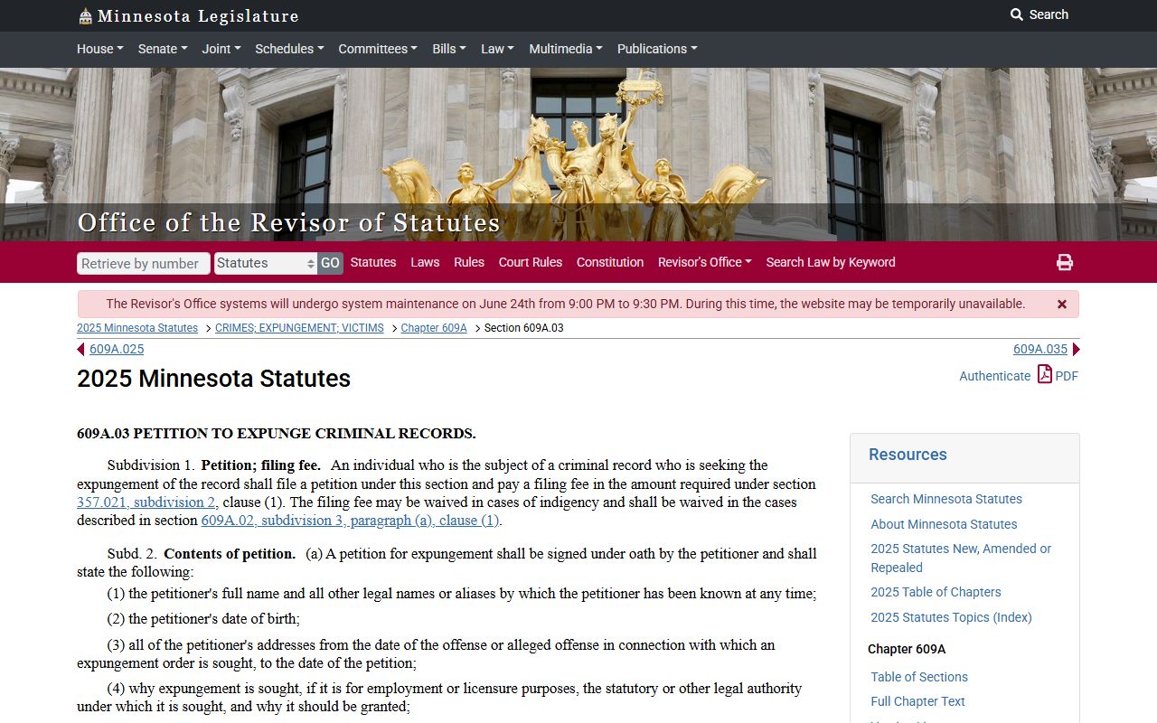 Redwood County criminal court records Minnesota expungement statute