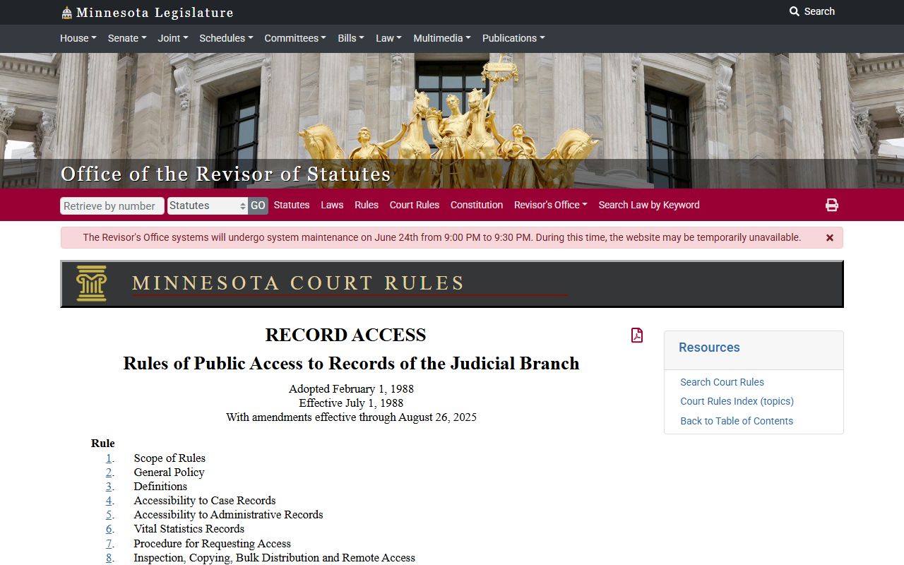 Redwood County court records public access rules