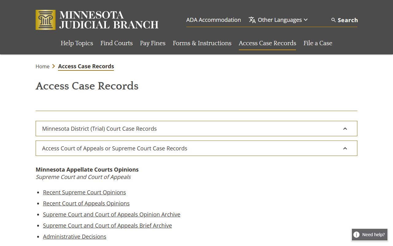 Redwood County court records Access Case Records source