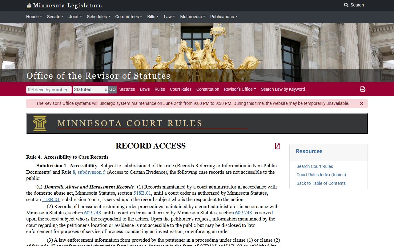 Redwood County court records Rule 4 access categories