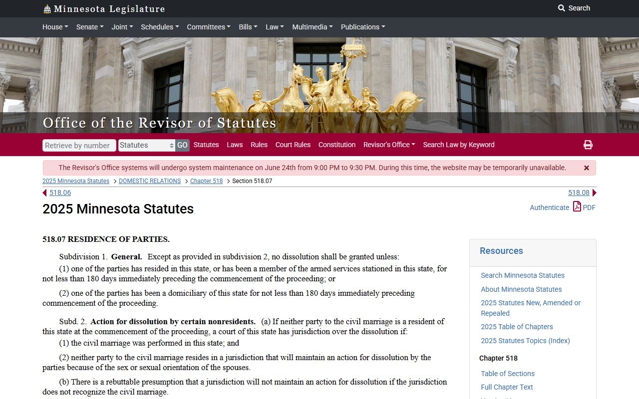 Redwood County divorce records Minnesota dissolution residency statute