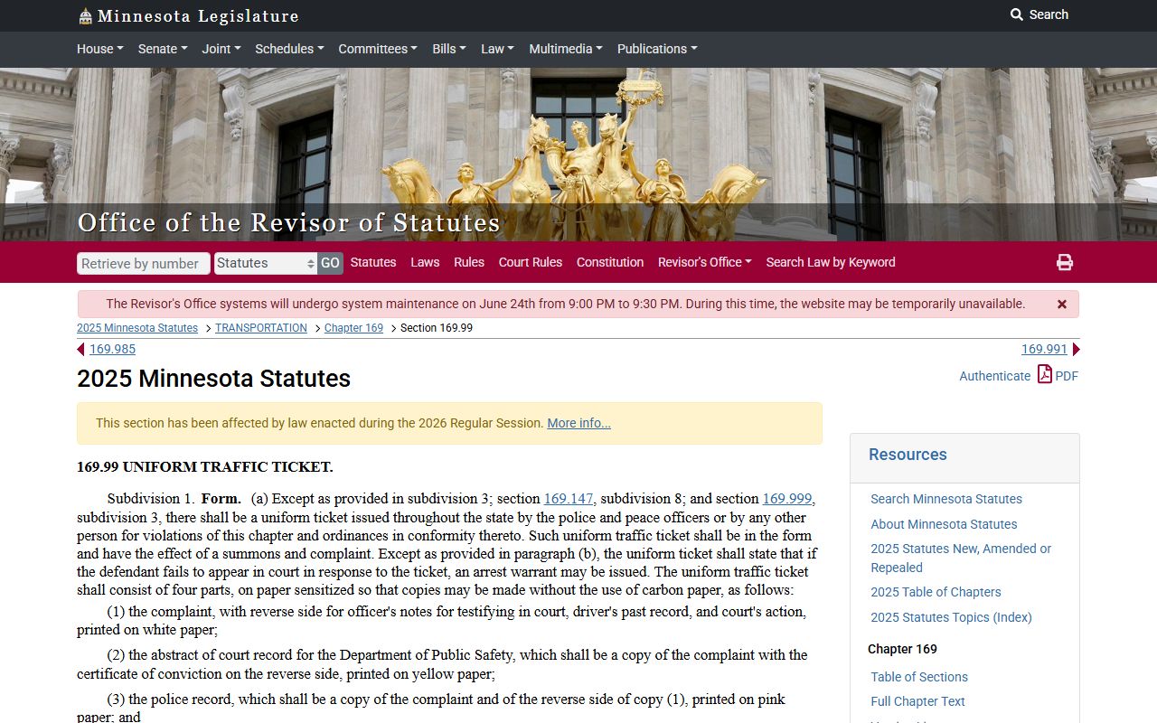 Redwood County traffic court records Minnesota traffic citation law
